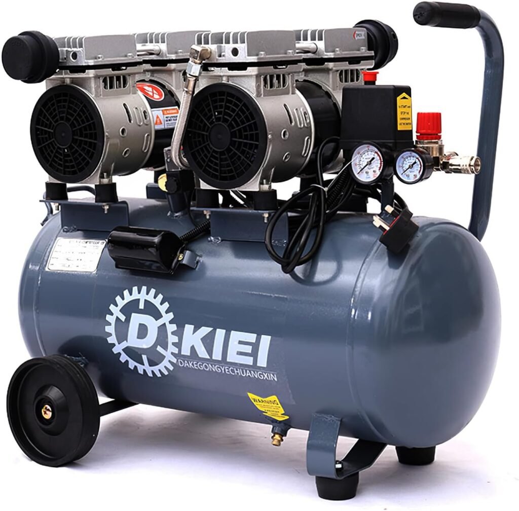50L Air Compressor, Oil Free, 9.6cfm, 3.5HP/2.6kw, 115psi/8bar, Low Noise, Maintenance Free Compressor with Pressure Gauges for Tire Pumping, Car Grooming, Home Spray-Painting, Nailing, Grey