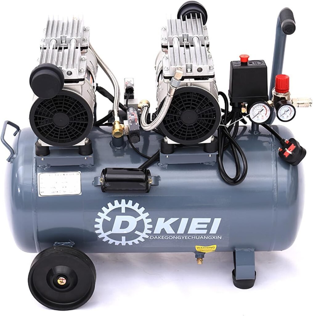 50L Air Compressor, Oil Free, 9.6cfm, 3.5HP/2.6kw, 115psi/8bar, Low Noise, Maintenance Free Compressor with Pressure Gauges for Tire Pumping, Car Grooming, Home Spray-Painting, Nailing, Grey
