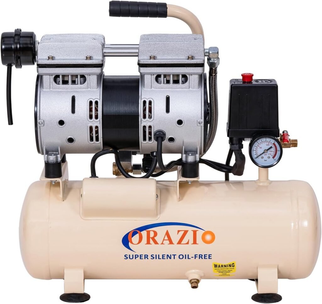 ORAZIO Air Compressor Oil Free Litre, 550W 116PSI Low Noice Silent Portable Electric Air Compressor for Home Workshop, Mobile Garage, Dental Clinic 241183