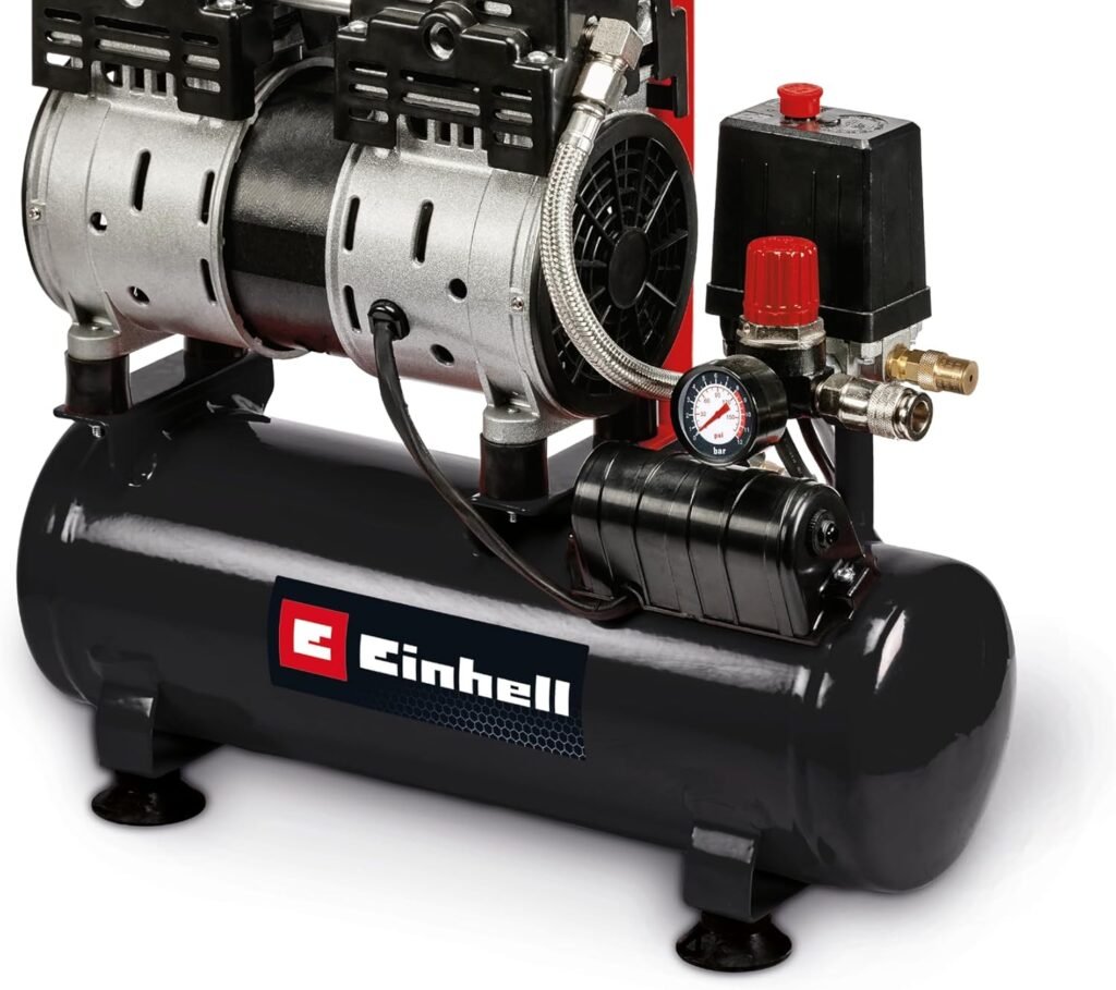 Einhell Quiet Compressor 550W, Max. Bar, Oil/Service-Free Motor, L Tank, Pressure Gauge and Quick-Release Coupling, Safety Valve TE-AC/6 Silent Plus