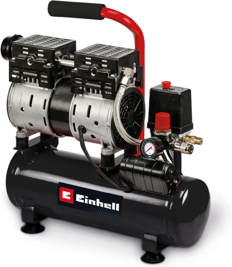 Einhell Quiet Compressor 550W, Max. Bar, Oil/Service-Free Motor, L Tank, Pressure Gauge and Quick-Release Coupling, Safety Valve TE-AC/6 Silent Plus