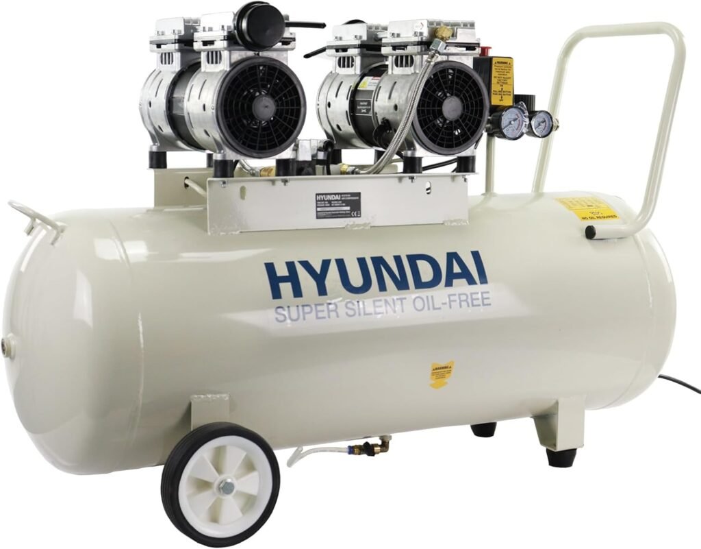 Hyundai 100L Oil Free Low Noise Electric Air Compressor 1500W / 2hp 11CFM 145psi Direct Drive with Year Warranty