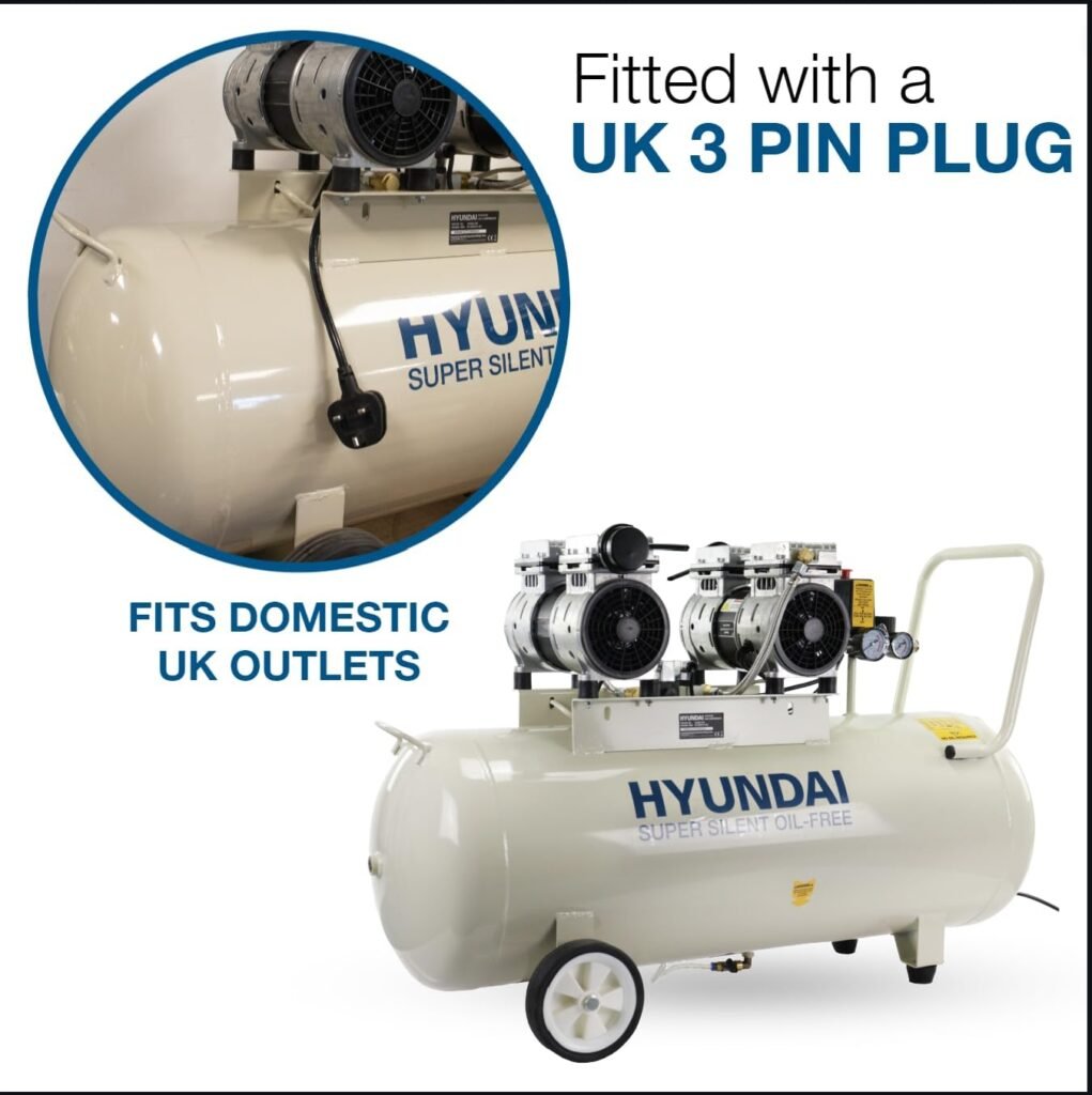 Hyundai 100L Oil Free Low Noise Electric Air Compressor 1500W / 2hp 11CFM 145psi Direct Drive with Year Warranty