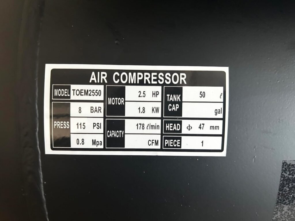 Portable Electric Air Compressor 50L 178LPM BAR / 115PSI (2.5HP 1.8KW Lightweight Garage Workshop)