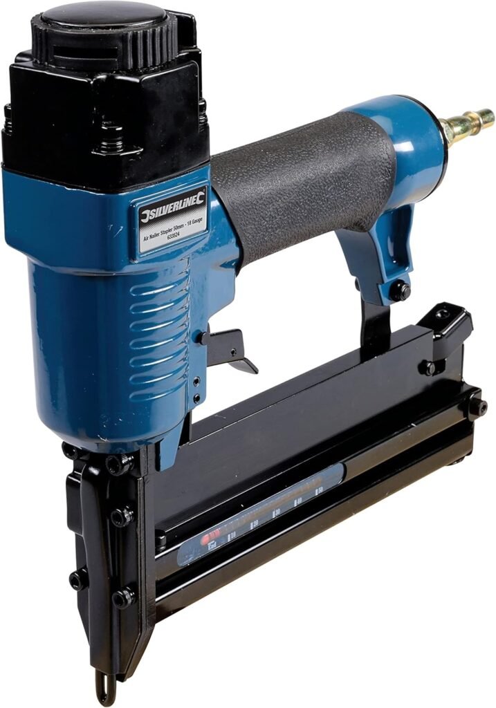 Silverline Air Nailer Stapler &ndash; 50mm, Gauge, Pneumatic Staple Gun for DIY Upholstery, Carpentry  Woodworking (633524)