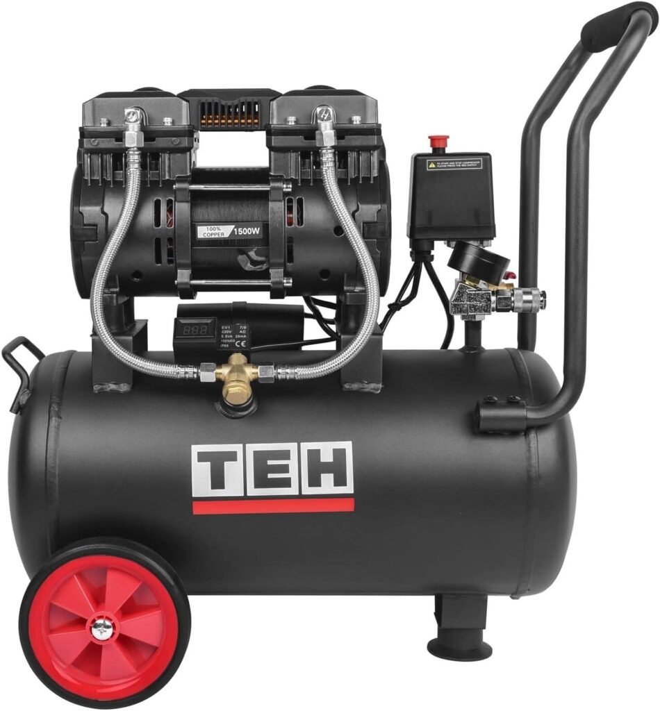 TEH TAC24L 24L Oil-Free Air Compressor 1500W 2.5HP | Low Noise 75-80dB | L/min | Dual Gauge | Bar PSI | Brad Nailers, Spray Guns  Air Tools | Free UK Delivery