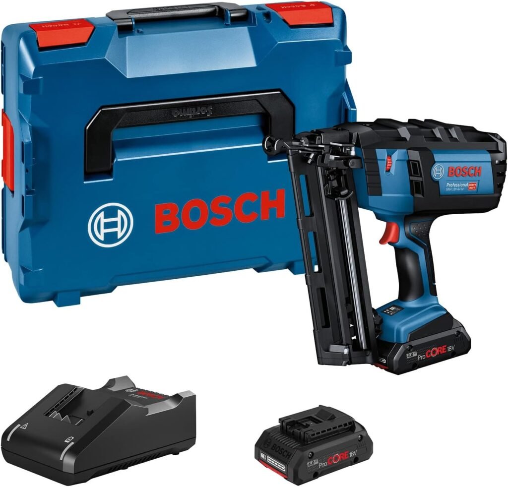 Bosch Professional 18V System Cordless Nailer GNH 18V-64 M (max. Nail Dia. 1.6 mm, Nail Length mm, incl. 2X ProCORE18V 4.0Ah Batteries, GAL 18V-40 Charger, L-BOXX 136)